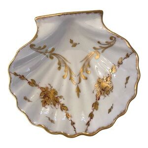 Limoges France F & F, Hand-Painted Gold and White Trinket Dish, Gold Design.